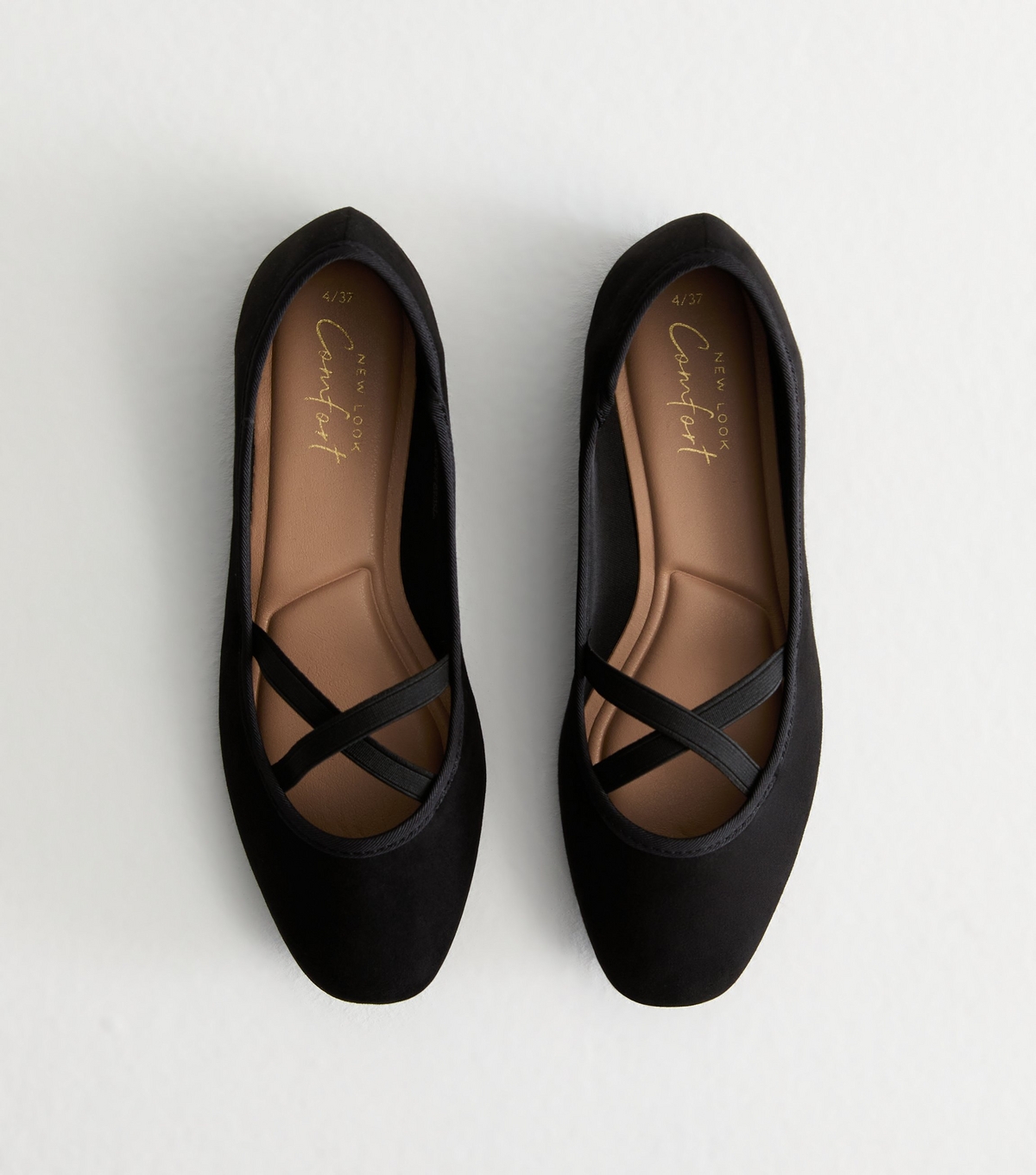Women's Black Suedette Elasticated Crossover-Strap Ballet Flats New Look