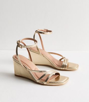 Gold 2 Part Strappy Wedge Sandals | New Look