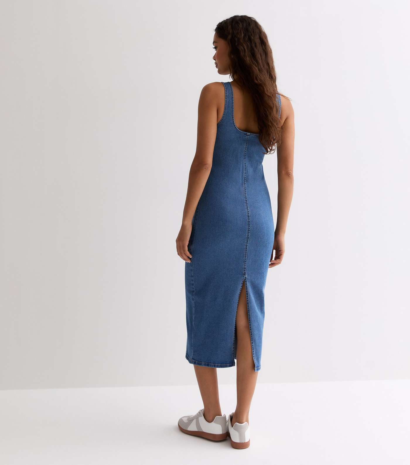 Petite Blue Stretch Denim Bodycon Midi Dress Image 4