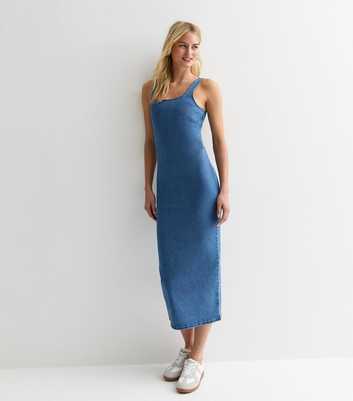 Tall Blue Stretch Denim Bodycon Midi Dress