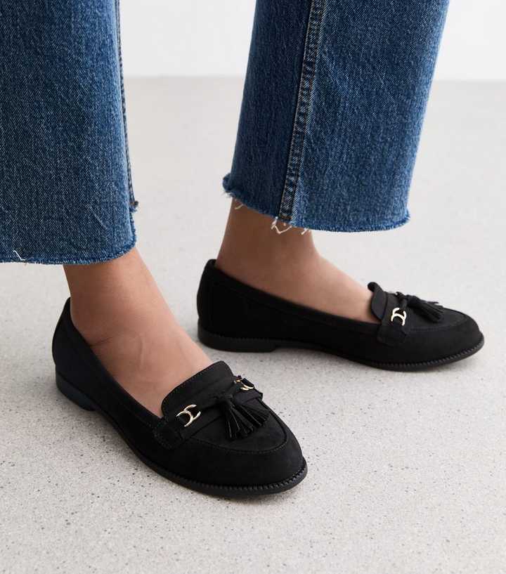 Wide Fit Black Suedette Loafers