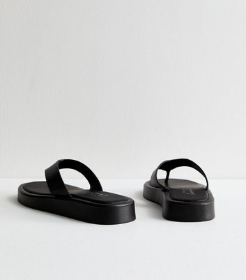 Black Leather-Look Chunky Toepost Sandals New Look Vegan