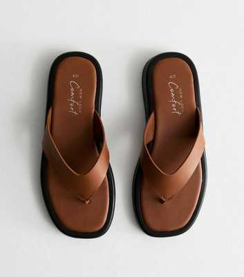 Tan Leather-Look Chunky Toepost Sandals