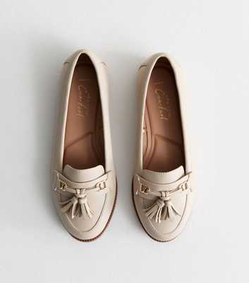 Wide Fit Off White Tassel Trim Loafers