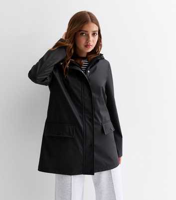 Girls Black Hooded Anorak Raincoat