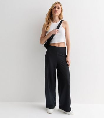 Black Ribbed Jersey Wide Leg Trousers New Look