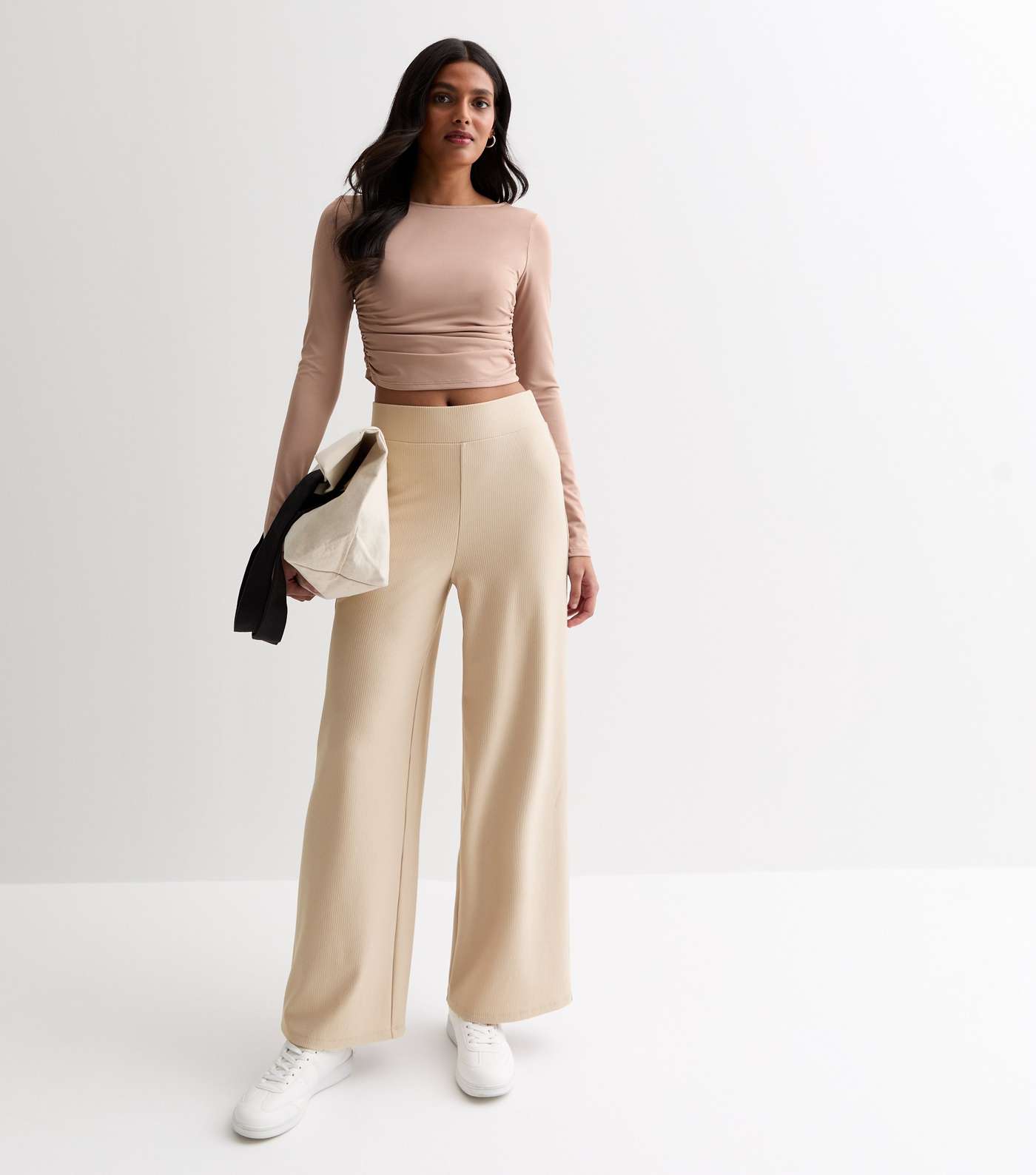 Mink Ribbed Jersey Wide Leg Trousers Image 3