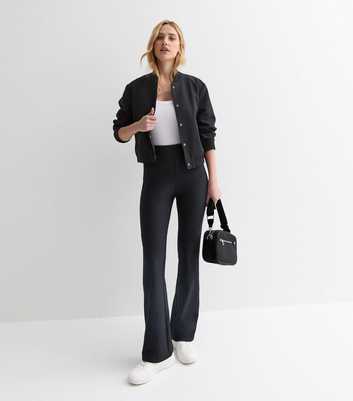 Black Ribbed Jersey Flared Trousers