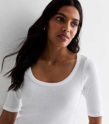 White Ribbed 1/2 Sleeve Top