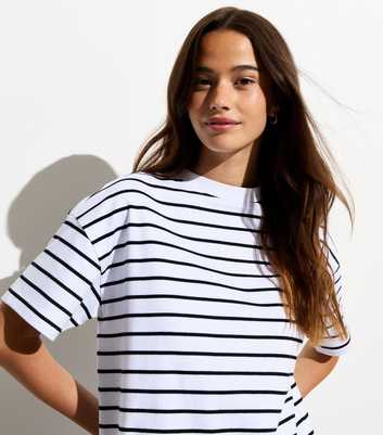 White Premium Stripe Oversized Cotton T-Shirt 