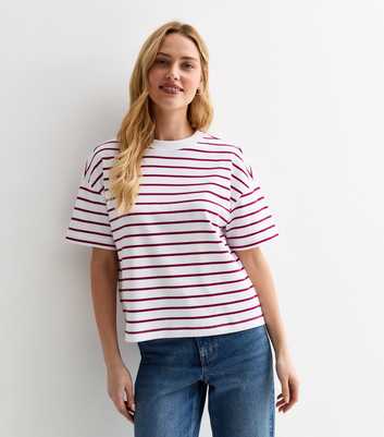 Red Premium Stripe Oversized Cotton T-Shirt 