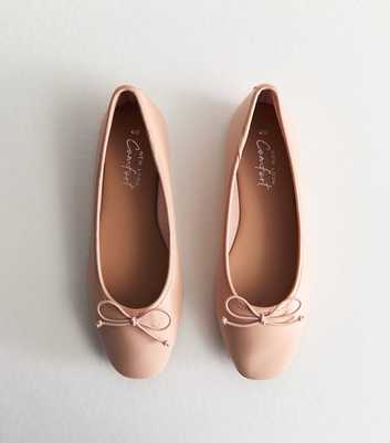 Cream Leather-Look Ballerina Pumps