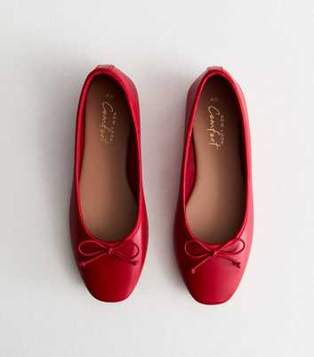 Red Leather-Look Ballerina Pumps