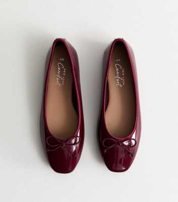 Burgundy Patent Leather-Look Ballerina Pumps