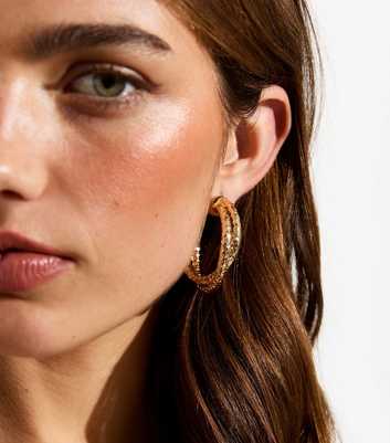 Gold Beaten Crossover Chunky Hoop Earrings