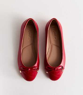 Wide Fit Red Quilted Toe Cap Ballerina Pumps