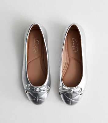 Wide Fit Silver Quilted Toe Cap Ballerina Pumps