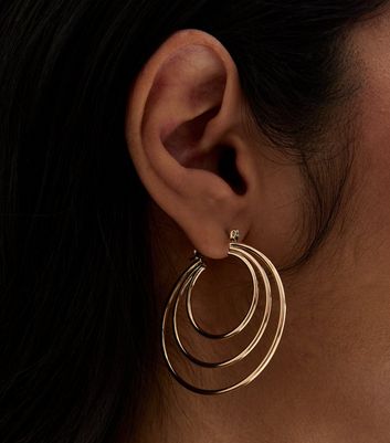 Vintage Style Triple Hoop Earrings in Gold main image 0