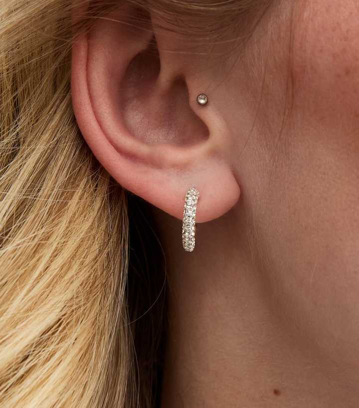 Silver Tone Diamanté Hoop Earrings
