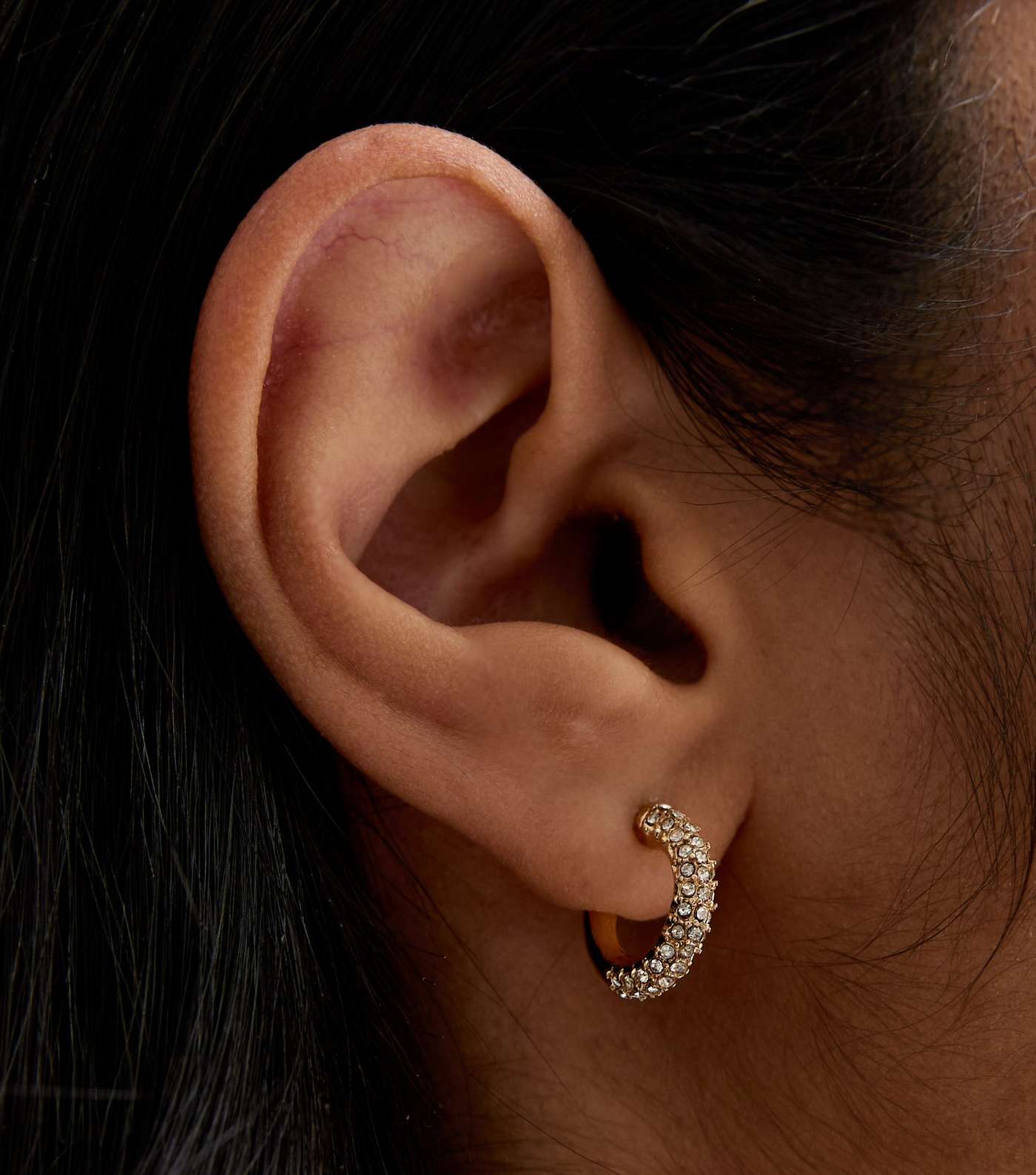 Gold Diamanté Mini Hoop Earrings