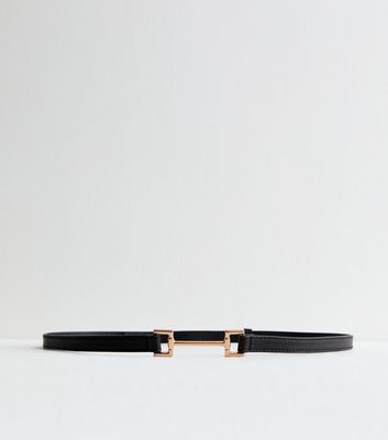 Black Leather-Look Skinny Belt New Look