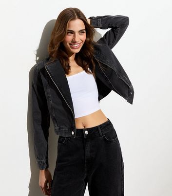 Black denim biker jacket hotsell