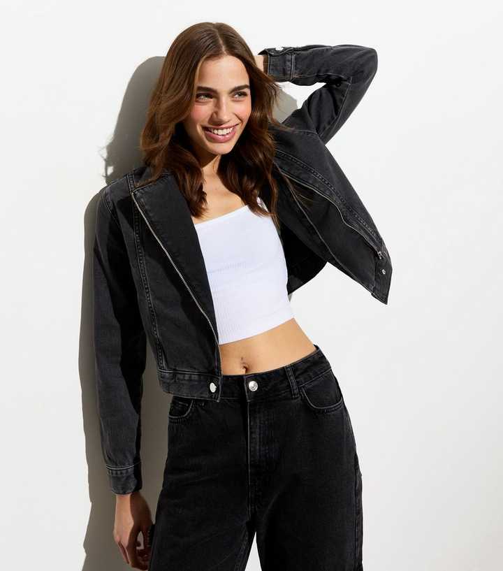 Black Denim Biker Jacket