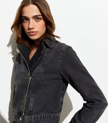 Denim biker jacket womens hotsell