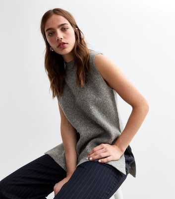 Grey Long Soft Knit Jumper Vest 