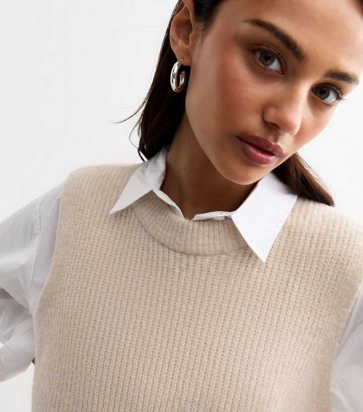 Cream Long Soft Knit Jumper Vest 