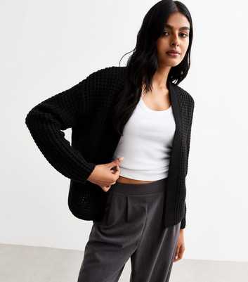 Black Chunky Knit Open Front Cardigan