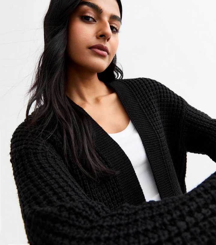 Black Chunky Knit Open Front Cardigan