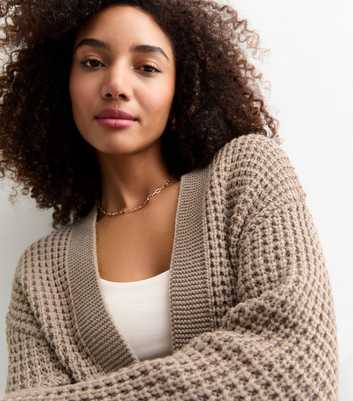 Brown Chunky Knit Open Cardigan