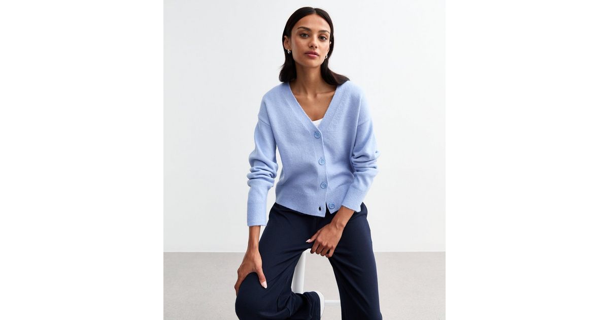 Kellen Cardigan Ribbed Mix Match Button in Dusty Blue