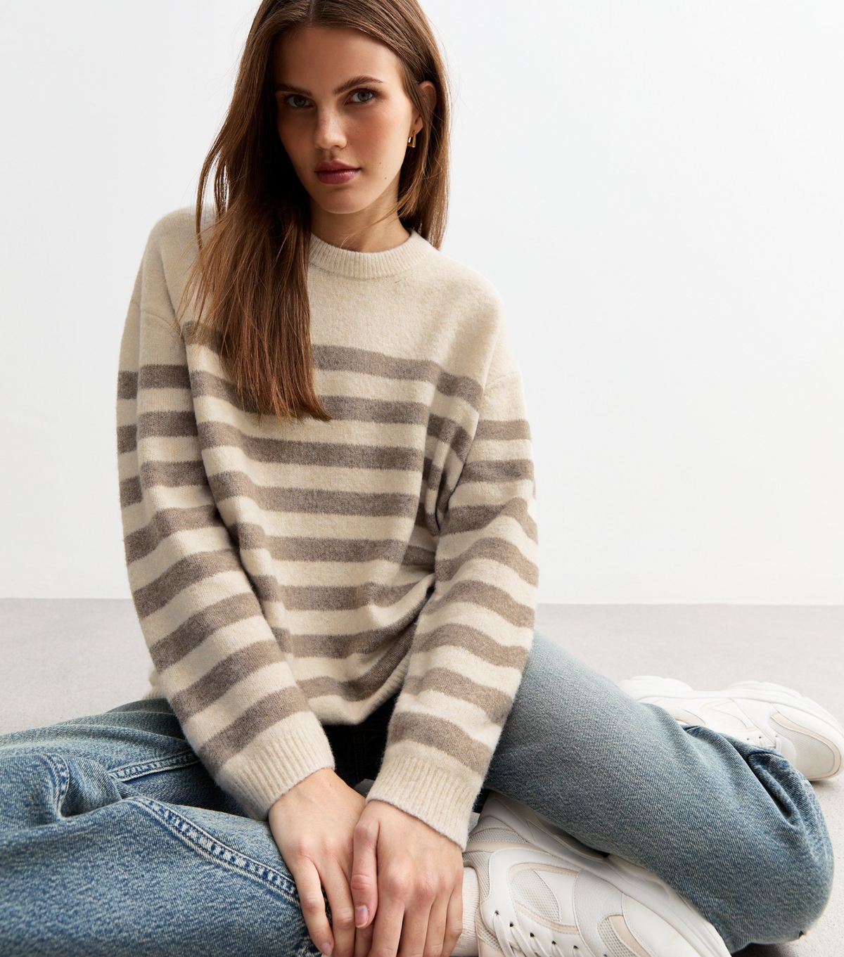 Women's Off White Soft Knit Oversized Striped Jumper New Look