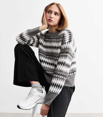 Grey Christmas Pattern Knit Long Sleeve Jumper