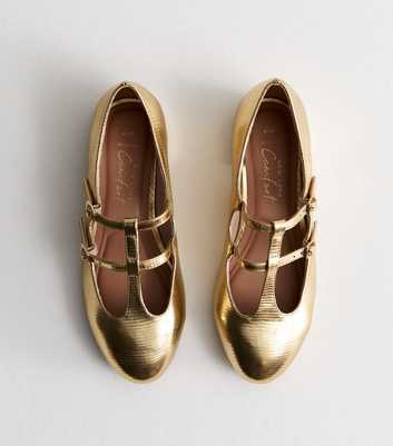 Wide Fit Gold Double Strap Mary Jane Ballet Pumps