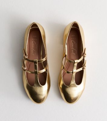 Gold flat shoes wide fit best sale