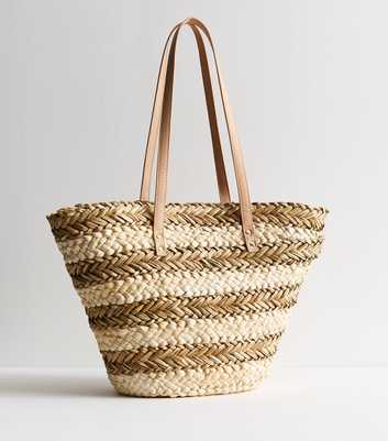 Stone Stripe Straw Effect Basket Bag