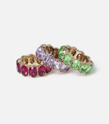 Freedom 3 Pack Multicoloured Gemstone Rings New Look