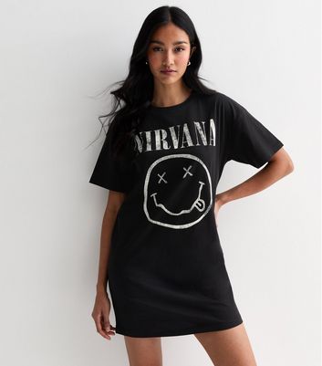 Black Cotton Nirvana Logo Oversized T-Shirt New Look