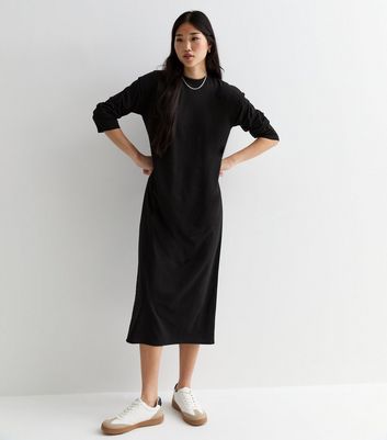 Black Jersey Long Sleeve Midi T Shirt Dress New Look