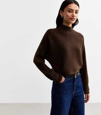 Brown Rib Knit Crop Jumper 