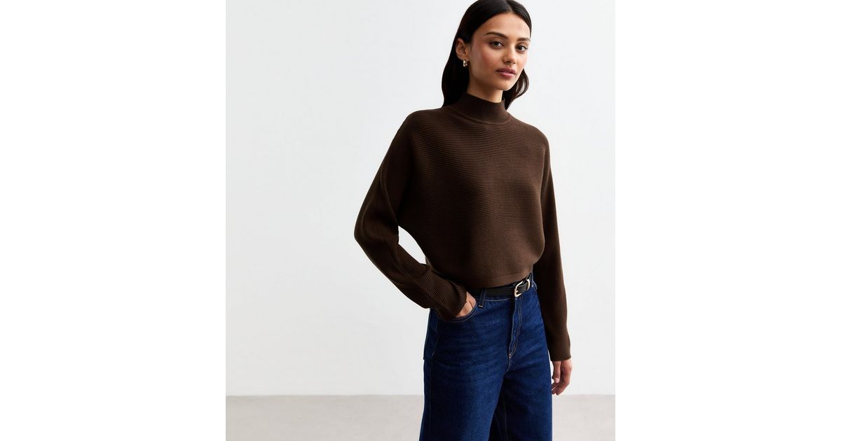 Brown Rib Knit Crop Jumper New Look