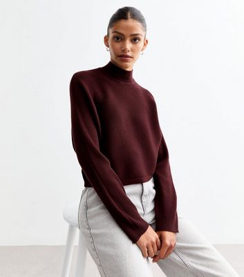 Burgundy Rib Knit Crop Jumper New Look