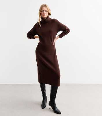 Burgundy Roll Neck Midi Jumper Dress