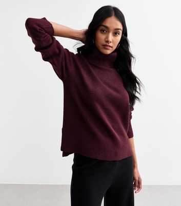 Burgundy Roll Neck Step Hem Jumper