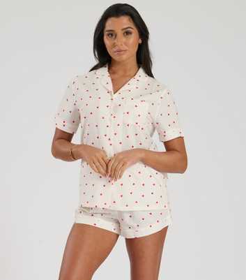 Loungeable Off White Heart Shorts and Shirt Pyjama Set