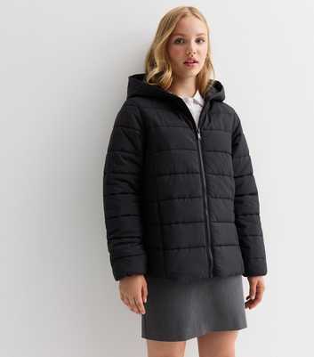 Girls Black Hooded Puffer Coat 