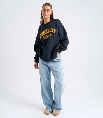 Urban Bliss Navy Berkeley Logo Oversized Sweatshirt | New Look